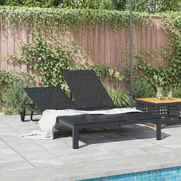 vidaXL Sonnenliege 2-Person Schwarz 60 x 200 x 27cm Poly-Rattan