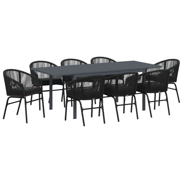 vidaXL Garten Essgruppe 9 pcs Schwarz Poly-Rattan
