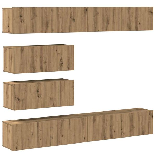 vidaXL 6-tlg. TV-Schrank-Set Wandmontage Artisan-Eiche Holzwerkstoff