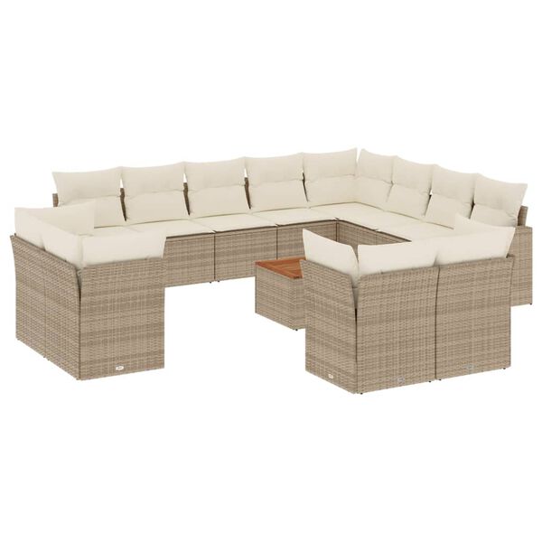 vidaXL 13-tlg. Garten-Sofagarnitur mit Kissen Beige Poly Rattan