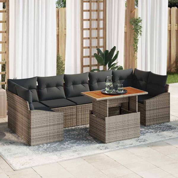 vidaXL Garten-Sofa-Set mit Kissen mit Speicher 8 pcs Grau