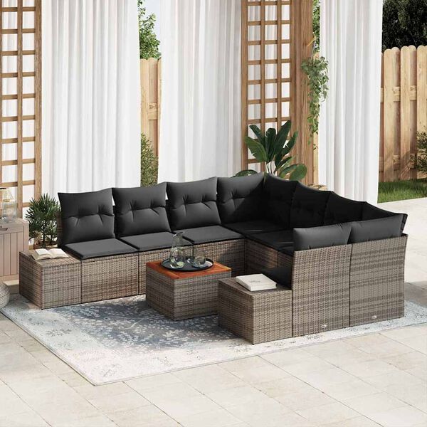 vidaXL Gartensofa-set mit Kissen 9 pcs Grau Poly-Rattan