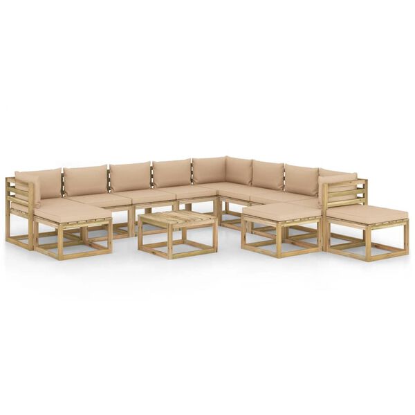 vidaXL 12-tlg. Garten-Lounge-Set mit Kissen Impr&auml;gniertes Kiefernholz