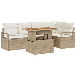 vidaXL Garten-Sofa-Set mit Speicher 6 pcs Beige Poly Rattan