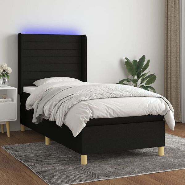 vidaXL Boxspringbett mit Matratze & LED Schwarz 90x190 cm Stoff