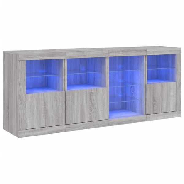 vidaXL Sideboard mit LED-Leuchten Grau Sonoma 164x37x67 cm