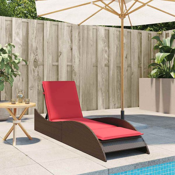 vidaXL Sonnenliege mit Kissen Braun 60x205x73 cm Poly Rattan