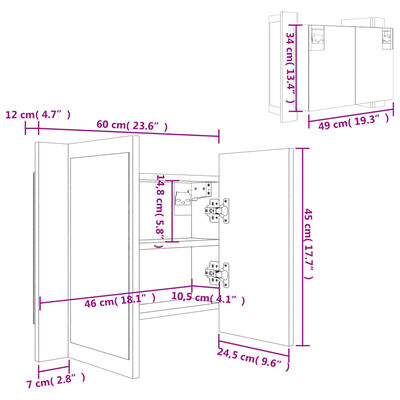 vidaXL LED-Spiegelschrank Braun Eichen-Optik 60x12x45 cm Holzwerkstoff