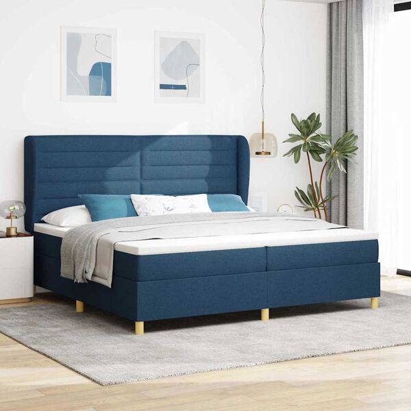 vidaXL Boxspringbett mit Matratze Dunkelgrau 90x190 cm Blau Stoff