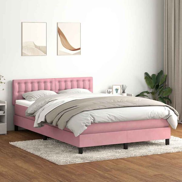 vidaXL Boxspringbett mit Matratze Rosa 160x220 cm Samt
