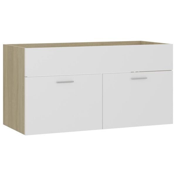 vidaXL Waschbeckenunterschrank Wei&szlig; Sonoma-Eiche 90x38,5x46 cm