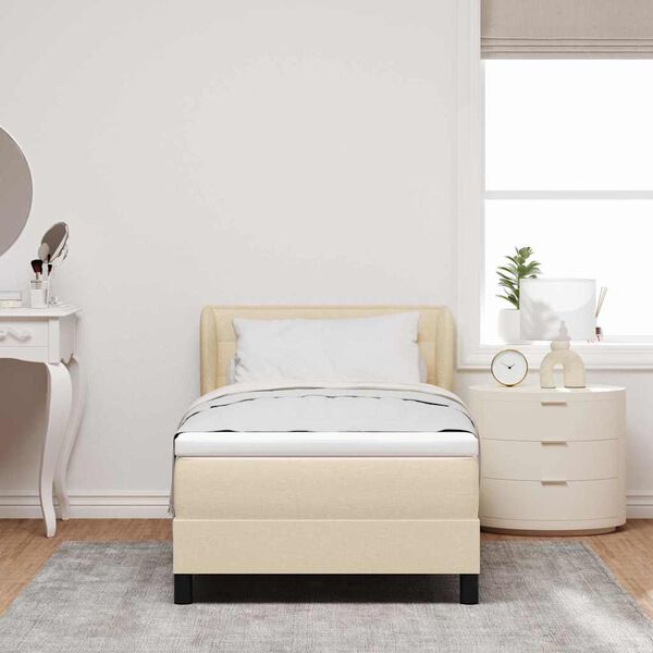 vidaXL Boxspringbett mit Matratze mit Kopfteil Creme 80 x 200 cm Stoff