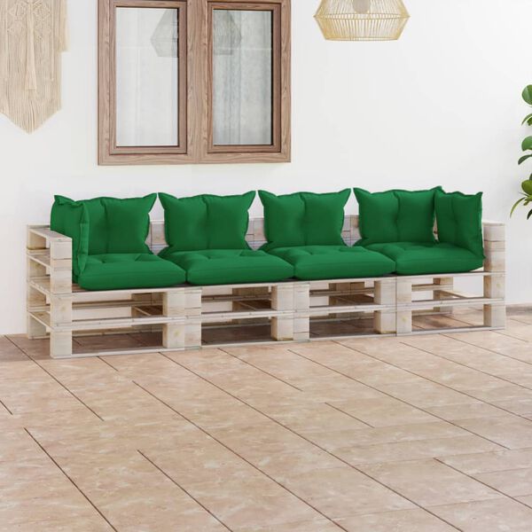 vidaXL Garten-Palettensofa 4-Sitzer mit Kissen Kiefernholz