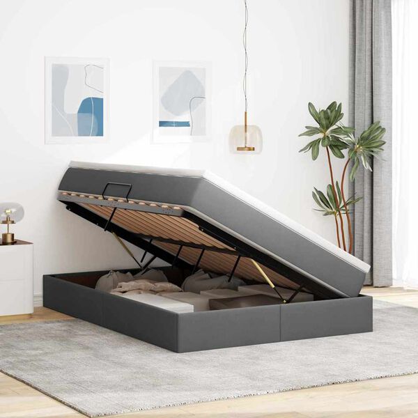 vidaXL Aufbewahrungsbett mit Matratze Dunkelgrau 140 x 200 cm