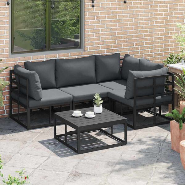 vidaXL Garten-Sofa-Set mit Kissen 4 pcs Schwarz Aluminium