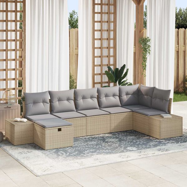 vidaXL Gartensofa-set mit Kissen 7 pcs Beige Poly-Rattan