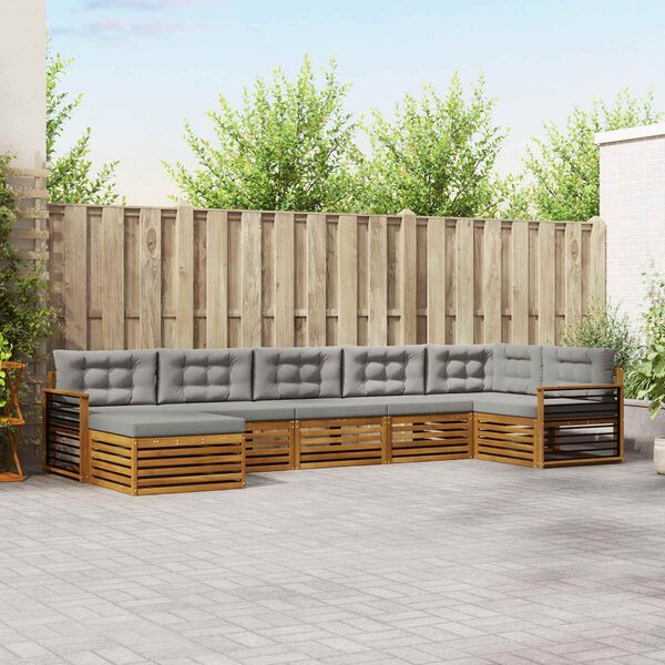 vidaXL Sofagarnituren 7 pcs Nat&uuml;rlich und Hellgrau Massivholz Akazie