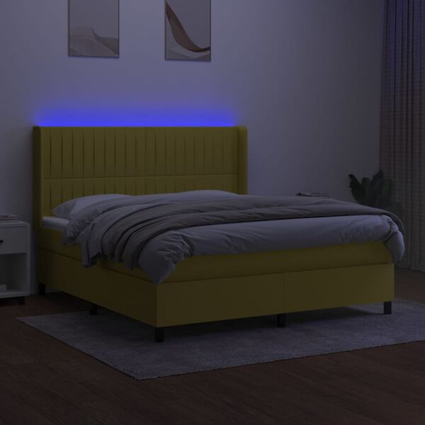 vidaXL Boxspringbett mit Matratze & LED Gr&uuml;n 180x200 cm Stoff