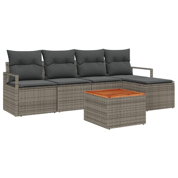 vidaXL Gartensofa-set mit Kissen 6 pcs Grau Poly-Rattan