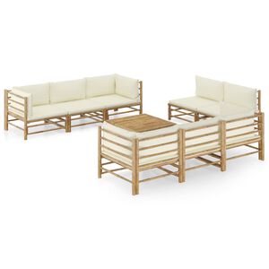vidaXL 9-tlg. Garten-Lounge-Set mit Cremewei&szlig;en Kissen Bambus