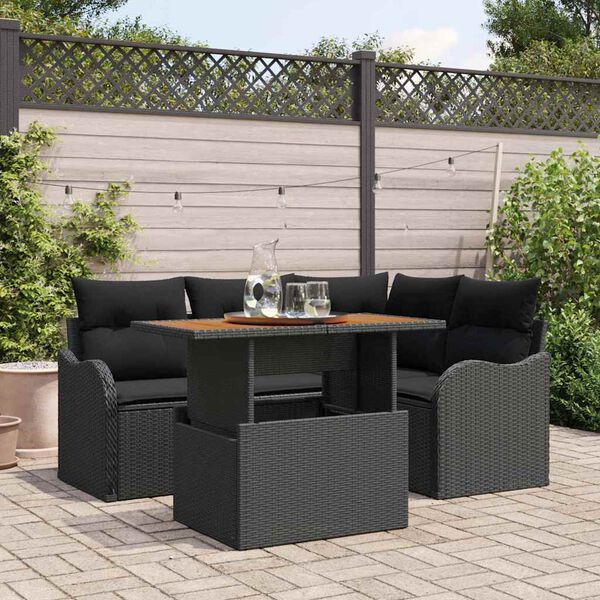 vidaXL Gartensofa-set mit Kissen 5 pcs Schwarz Poly-Rattan