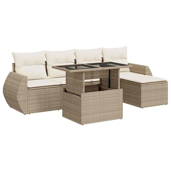 vidaXL 6-tlg. Garten-Sofagarnitur mit Kissen Beige Poly Rattan