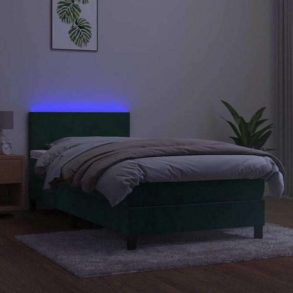 vidaXL Boxspringbett mit Matratze & LED Dunkelgr&uuml;n 100x200 cm Samt