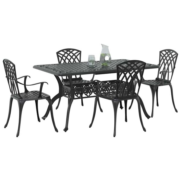 vidaXL Garten Essgruppe 5 pcs Schwarz Aluminium