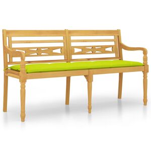 vidaXL Batavia-Bank mit Hellgr&uuml;nem Kissen 150 cm Massivholz Teak