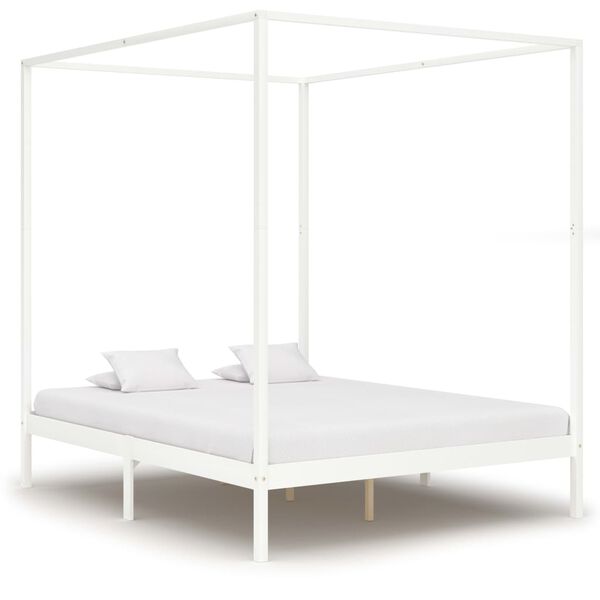vidaXL Himmelbett-Gestell 4 Schubladen Wei&szlig; Kiefernholz 180x200cm