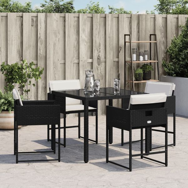 vidaXL Gartenst&uuml;hle mit Kissen 4 Stk. Schwarz Poly Rattan