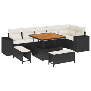 vidaXL Gartensofa-set mit Kissen 9 pcs Schwarz und Creme Poly-Rattan