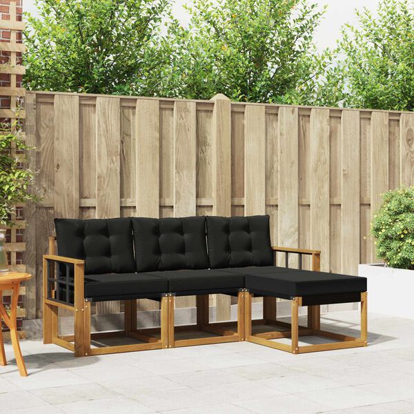 vidaXL Outdoor-Sofagarnitur mit Kissen 4 pcs Nat&uuml;rlich und Schwarz