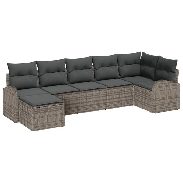 vidaXL Garten-Sofa-Set mit Kissen 7 pcs Grau Poly Rattan