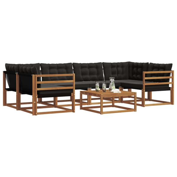 vidaXL Outdoor-Sofagarnitur mit Kissen 7 pcs Nat&uuml;rlich und Schwarz