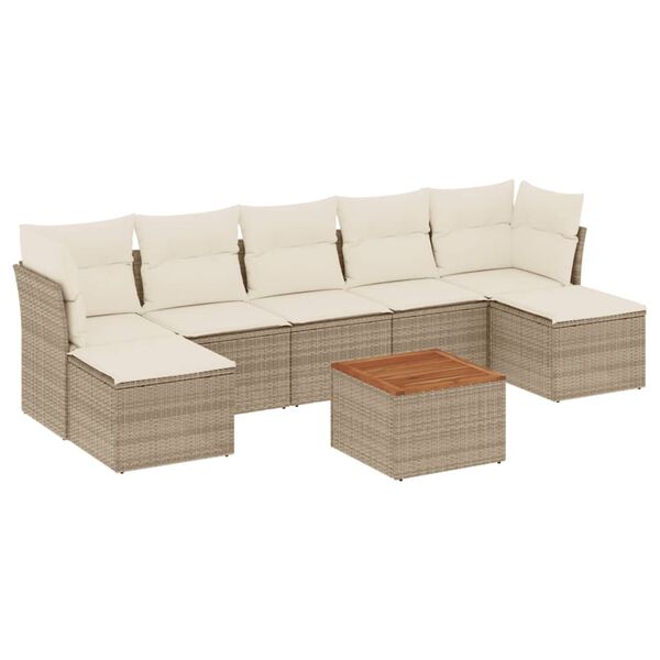 vidaXL 8-tlg. Garten-Sofagarnitur mit Kissen Beige Poly Rattan