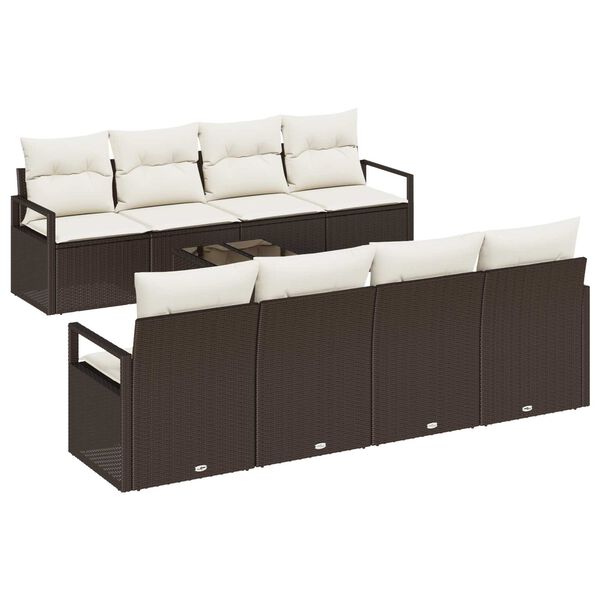 vidaXL Gartensofa-set mit Kissen 9 pcs Braun und Creme Poly-Rattan