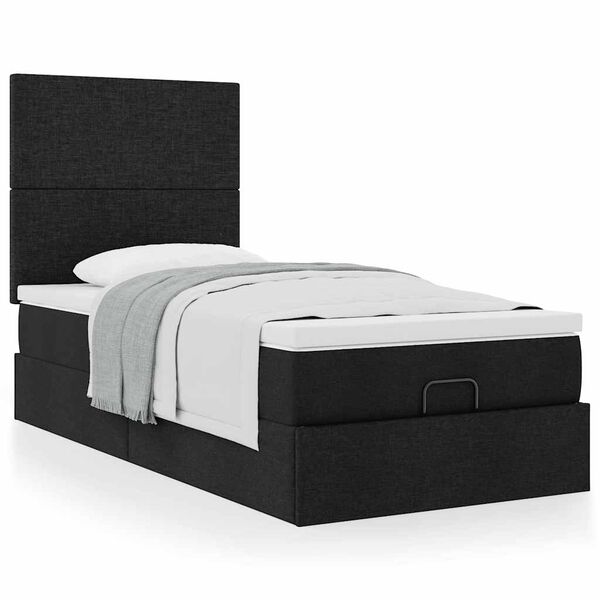vidaXL Ottoman-Bett mit Matratze Schwarz 90x200 cm Stoff