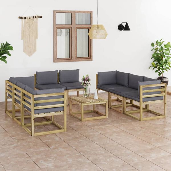 vidaXL 9-tlg. Garten-Lounge-Set mit Kissen Impr&auml;gniertes Kiefernholz
