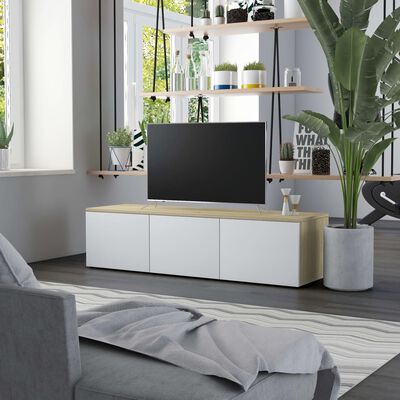 vidaXL TV-Schrank Weiß und Sonoma-Eiche 120x34x30 cm Holzwerkstoff