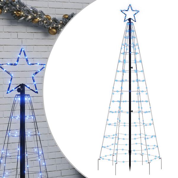 vidaXL LED-Weihnachtsbaum mit Erdspie&szlig;en 220 LEDs Blau 180 cm