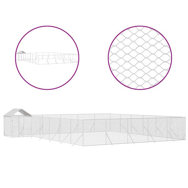 vidaXL Outdoor-Hundezwinger mit Dach Silbern 12x12x2,5m Stahl Verzinkt
