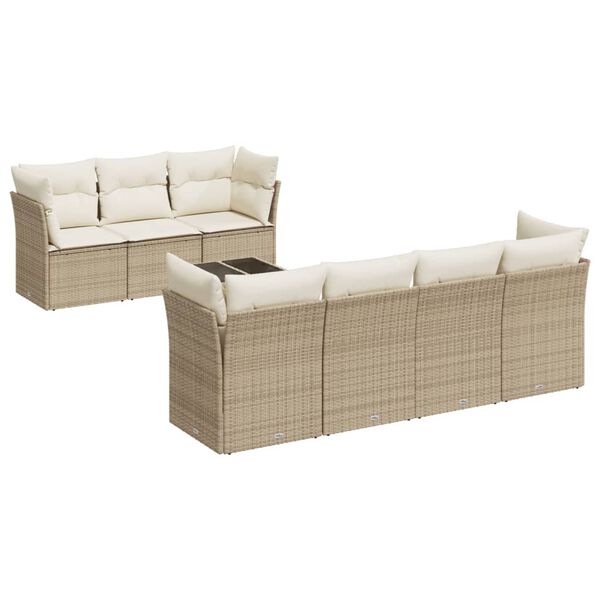 vidaXL 8-tlg. Garten-Sofagarnitur mit Kissen Beige Poly Rattan