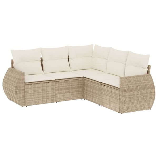 vidaXL 5-tlg. Garten-Sofagarnitur mit Kissen Beige Poly Rattan