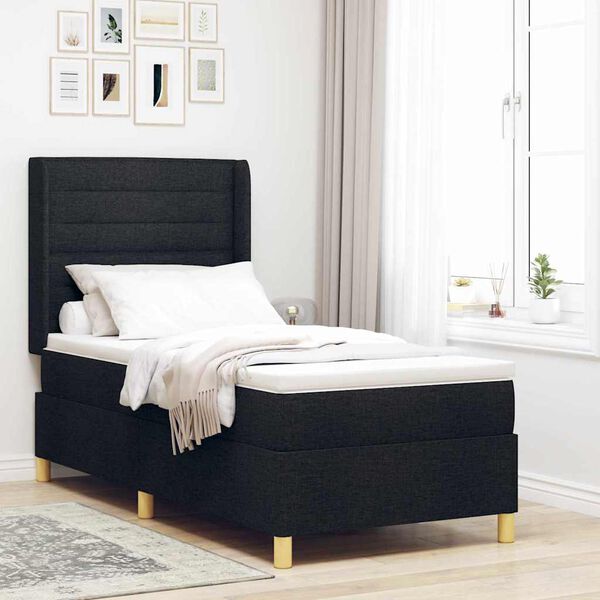 vidaXL Boxspringbett mit LED-Lichtleisten Schwarz 90 x 190 cm Stoff