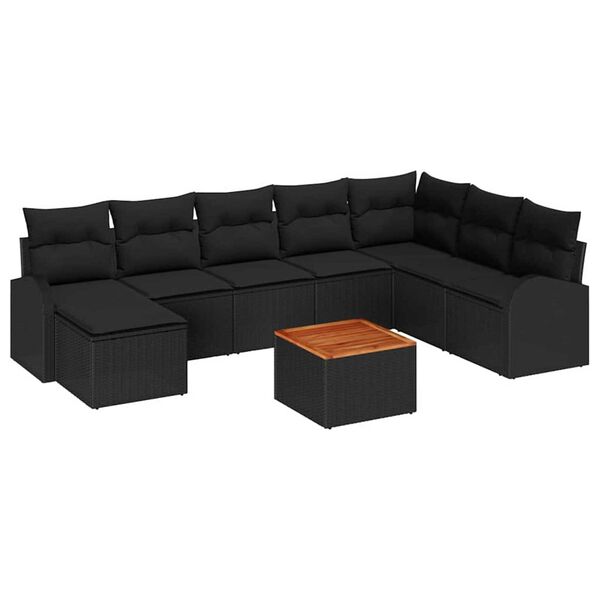 vidaXL Gartensofa-set mit Speicher 9 pcs Schwarz Poly-Rattan