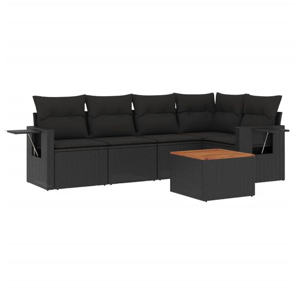 vidaXL 6-tlg. Garten-Sofagarnitur mit Kissen Schwarz Poly Rattan