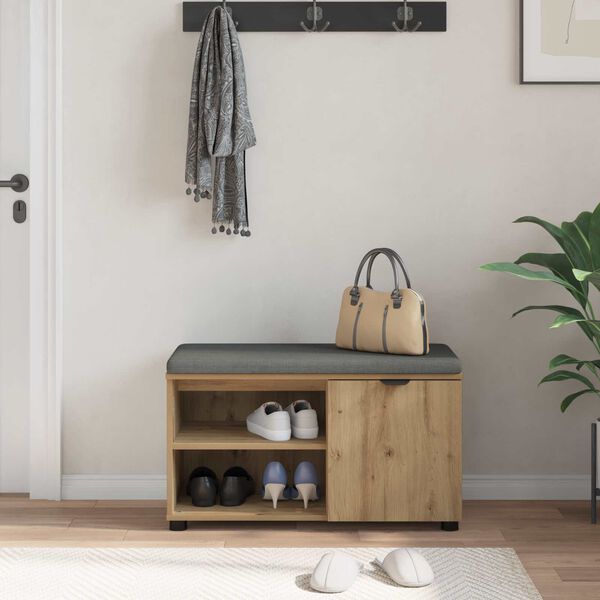 vidaXL Flurbank mit Kissen mit Regal Artisan-Eiche 80 x 38 x 46 cm
