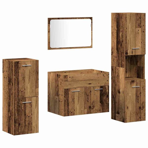 vidaXL Badezimmerm&ouml;bel-Set Wandmontiert 4 pcs Altholz Holzwerkstoff