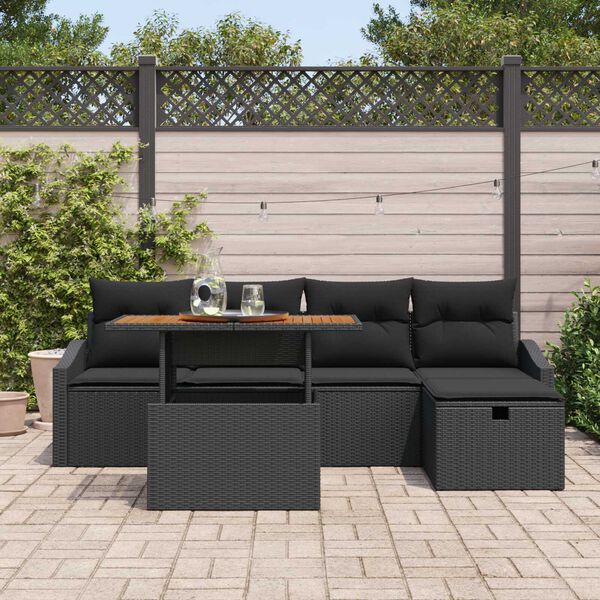 vidaXL Garten-Sofa-Set 6 pcs Schwarz Poly-Rattan